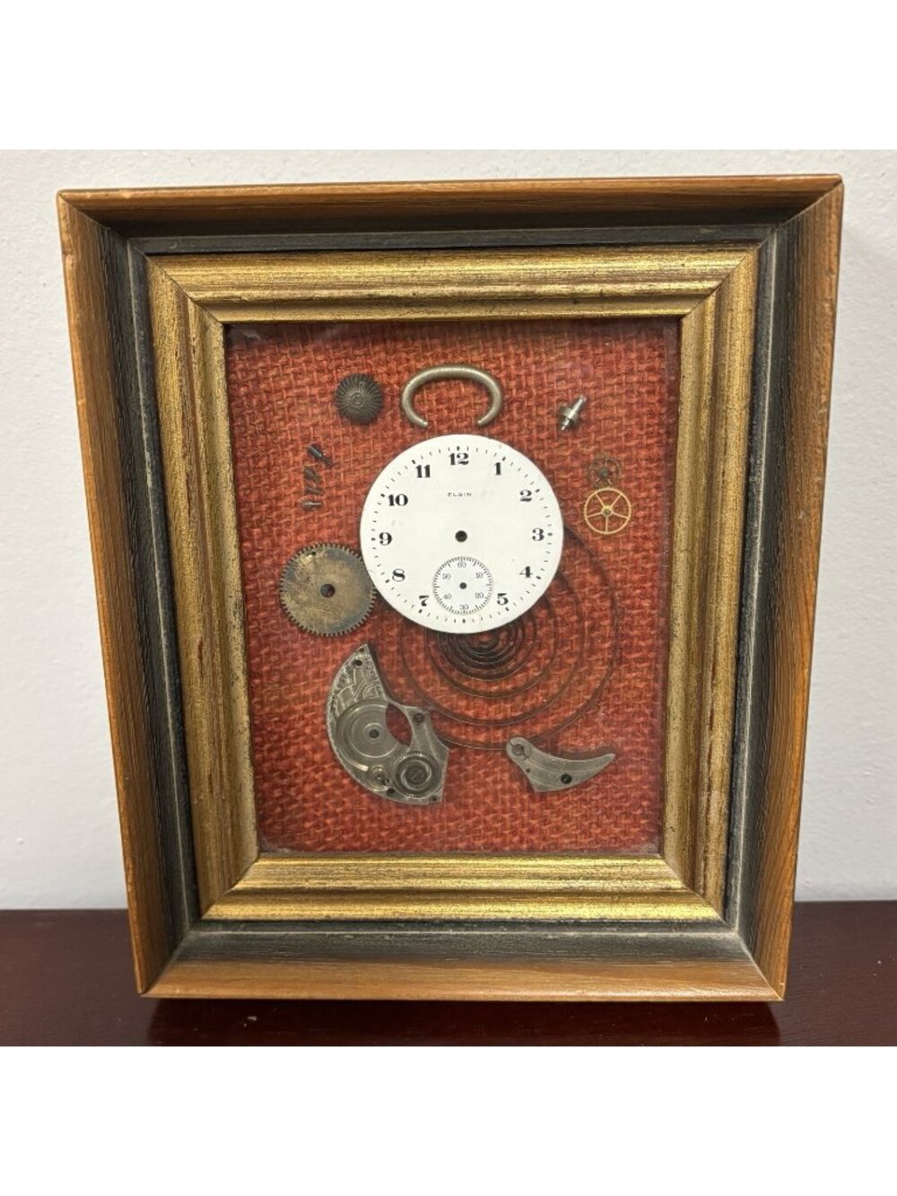 Vintage Framed Exploded Pocket Watch Art Elgin White Subdial Clock Collage Art